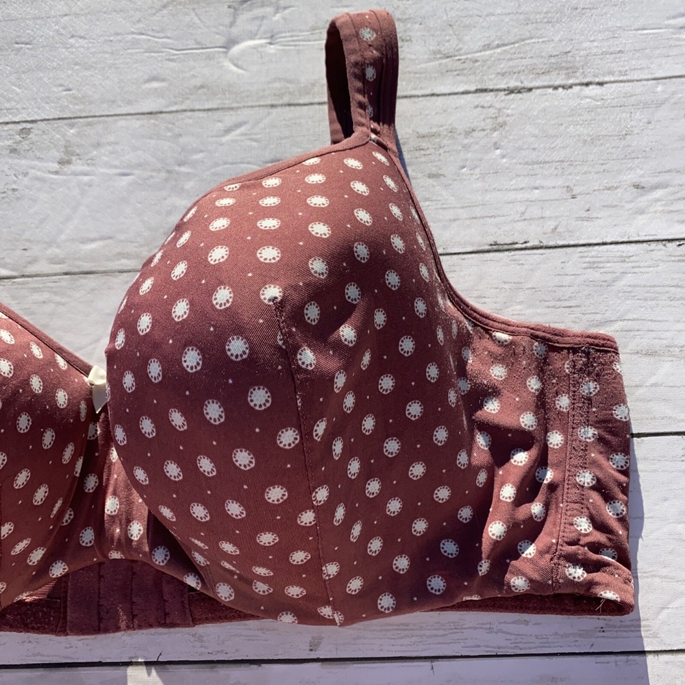 Cacique 44DD Bra Lightly Lined Balconette Underwire Mauve Cream Floral Dot Soft - Picture 3 of 12
